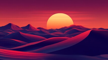 Poster - As the sun sets behind red sand hills, the sky transforms into a stunning canvas of purple and orange, casting a magical glow over the vast Arabian desert. Nature's artistry unfolds at dusk