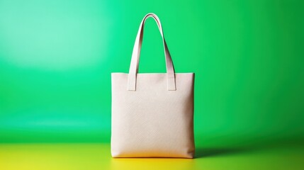 Poster - White bag placed on a bright green background for minimalist product photography