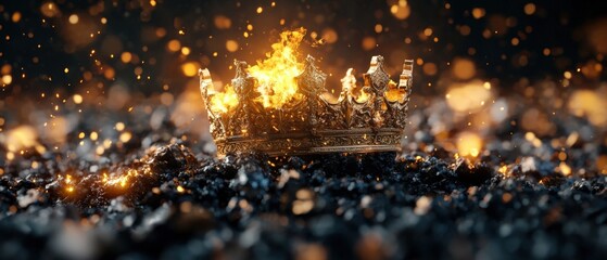 Poster - Burning crown engulfed in flames with smoke rising in dark background