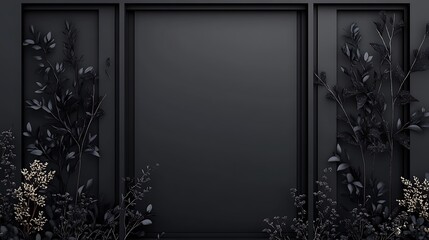 Wall Mural - Dark floral wall backdrop, empty space