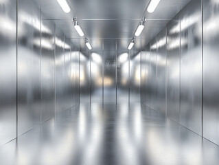 Poster - stock photo features a sleek, minimalist metal room with a silver background, creating a modern and 