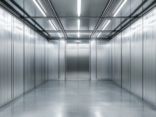 Poster - stock photo features a sleek, minimalist metal room with a silver background, creating a modern and 