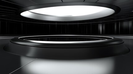 Wall Mural - Dark futuristic room, platform, ceiling light