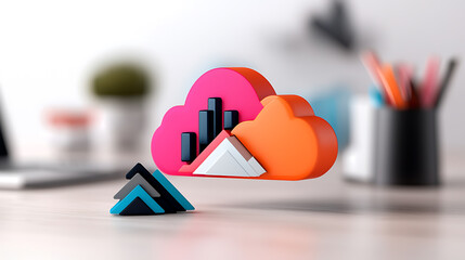Poster - Creative cloud data visualization modern office desk digital art professional environment close-up view innovative concepts for enhanced learning