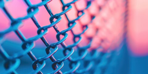 Poster - Blue chain link fence with a blue background