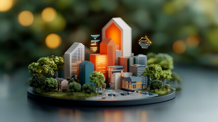 Poster - Urban development model city park 3d render green environment close-up view modern architecture concept