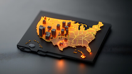 Poster - Innovative urban development showcase united states 3d map visualization digital art aerial perspective modern city planning concepts
