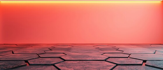 Poster - a modern hexagonal floor with a glowing neon background, ideal for creative projects.