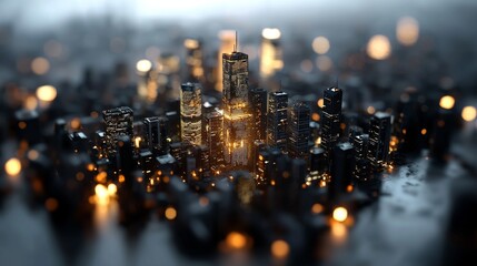 Poster - abstract 3d city rendering featuring lines and digital elements on a hexagonal grid, illustrating th
