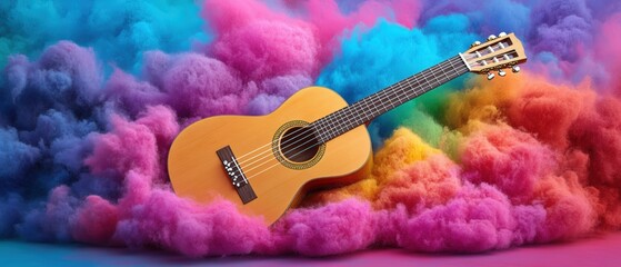 Poster - Guitar surrounded by colorful smoke in an artistic and creative setting
