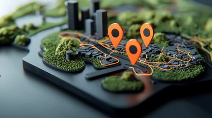 Poster - Urban mapping innovation city landscape 3d model visualization modern technology aerial view geographic insights for enhanced navigation