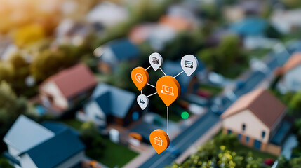 Poster - Navigating urban living smart home technology integration in residential areas enhancing connectivity and lifestyle aerial view of suburban community