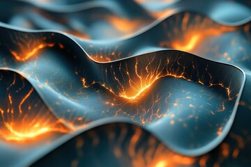 Poster - Textured surface with glowing patterns resembles flowing lava and molten metal