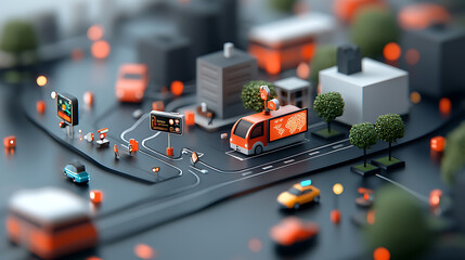 Poster - Urban traffic management event miniature city model digital display modern environment aerial view smart technology concept