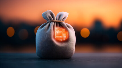 Poster - Innovative technology investment reveal cityscape background digital illustration warm evening light close-up perspective futuristic financial concepts