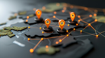 Poster - Mapping global connections geolocation points on a digital map technology data visualization dark theme close-up view interactive concepts for enhanced navigation