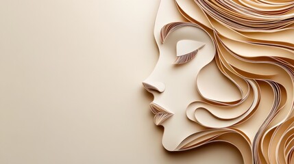 Wall Mural - Paper woman profile on plain background, ideal for beauty or fashion