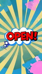 Poster - A poster with a red and blue word that says 