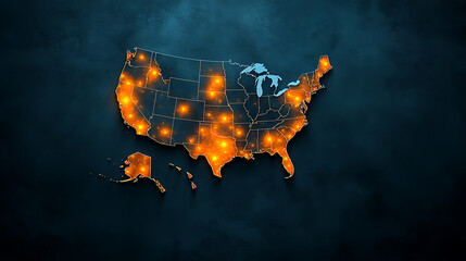 Poster - Interactive map visualization of u.S. Cities with data highlights united states digital content modern environment aerial view data analysis concept