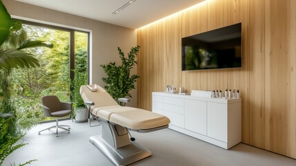 Poster - Minimalist white chair in a bright and airy interior space with natural light and simple decor