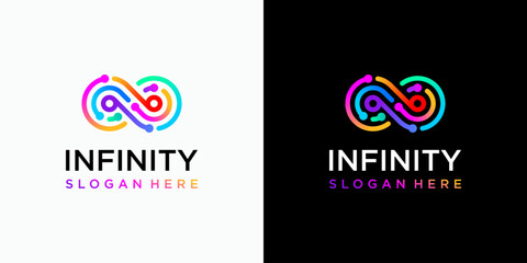Poster - Colorful infinite technology connection vector logo design with modern, simple, clean and abstract style.