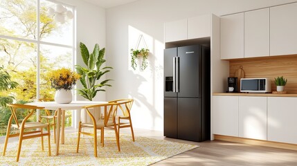 Wall Mural - Modern kitchen interior featuring a dining table with chairs and contemporary decor elements