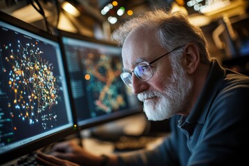 Aufkleber - A biochemist analyzing molecular structures on a high-tech computer screen
