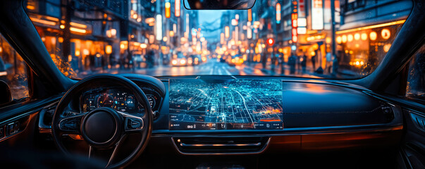 Poster - Advanced Automotive AI Interface with Smart Parking and Safety Features in Urban Setting