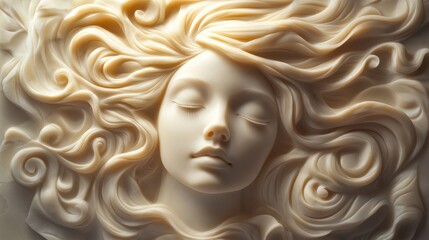 Wall Mural - Sculpted head with flowing hair against a neutral background. Use artistic poster