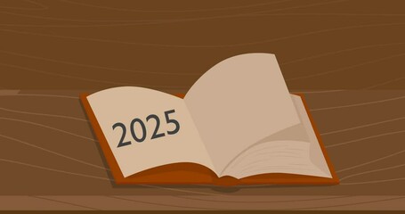 Poster - Number 2025 with book, cartoon animation educational background.