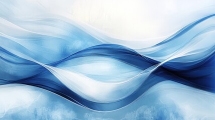 Poster - Abstract blue and white ocean waves painting with flowing energy