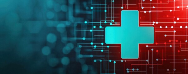 Fototapete - Digital Health Concepts. Abstract digital background featuring a medical cross symbol, highlighting technology and healthcare concepts in contrasting colors.