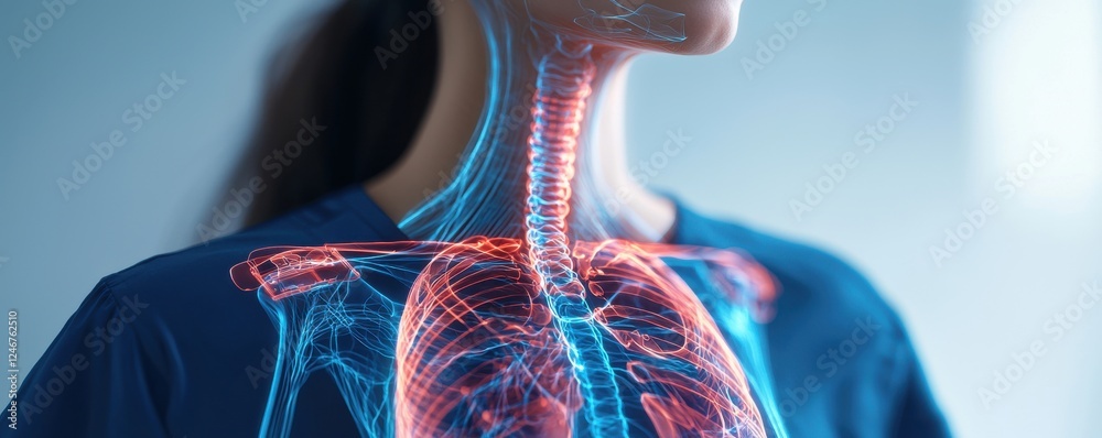 Digital Health Concepts. A close-up view of a human neck showing ...