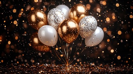 Canvas Print - Gold, white balloons, confetti, party, celebration