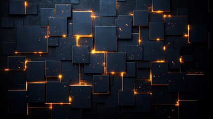 Poster - Dark background with multiple squares and dots of light in a geometric pattern design