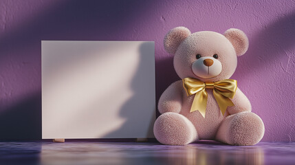 Wall Mural - teddy bear with white card