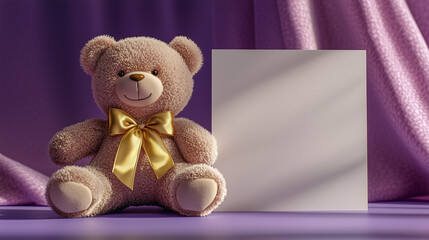 Wall Mural - teddy bear with white card