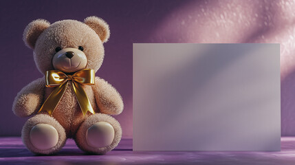 Wall Mural - teddy bear with white card