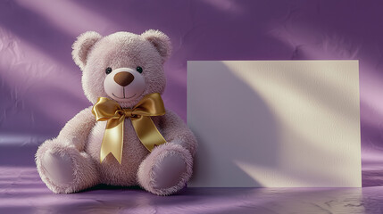 Wall Mural - teddy bear with white card