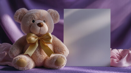 Wall Mural - teddy bear with white card