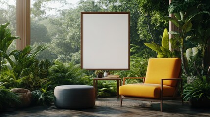 Poster - A simple chair positioned in a bright room with a large window providing natural light