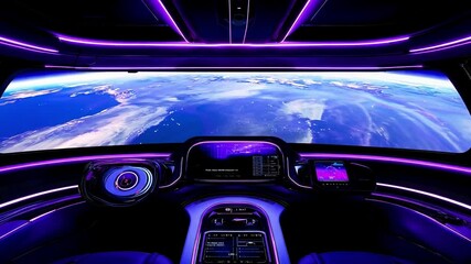 A view of the interior of a car with a view of a planet in the background