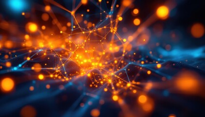 Fototapete - Glowing network of light connections on dark surface