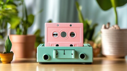 Poster - Small camera positioned on a wooden table showcasing photography equipment and home decor