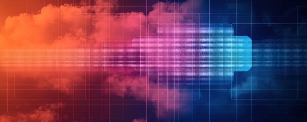 Aufkleber - Abstract digital background with colorful gradients and pixelated patterns, evoking technology and motion.