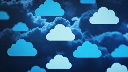 Poster - Clouds in a deep blue sky create a serene, digital atmosphere with a modern aesthetic.