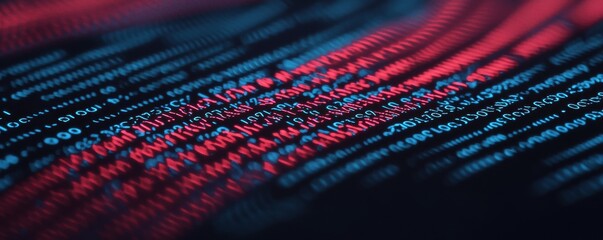Fototapete - Abstract digital patterns in vibrant red and blue tones, conveying a sense of technology and data flow.