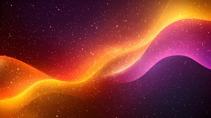 Poster - A vibrant abstract background featuring flowing waves of orange, pink, and purple hues, adorned with sparkling stars that create a dreamy, cosmic atmosphere.