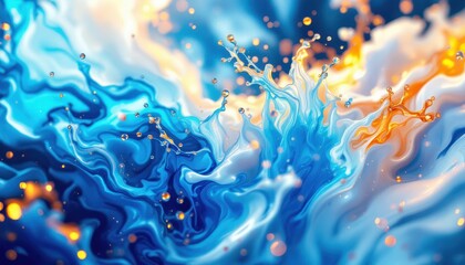 Poster - Vibrant abstract liquid art with dynamic blue and orange swirls
