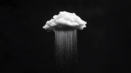 single cloud raining on black background.